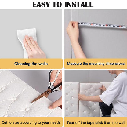 DHIJUPNG 3D Anti Collision Wall Padding for Bedroom, Peel and Stick Headboard Padded Wall Cushion Upholstered Self-Adhesive Wall Panels Playroom Decorative Protection Panel White 8 Pack（11.8"x23.6"）