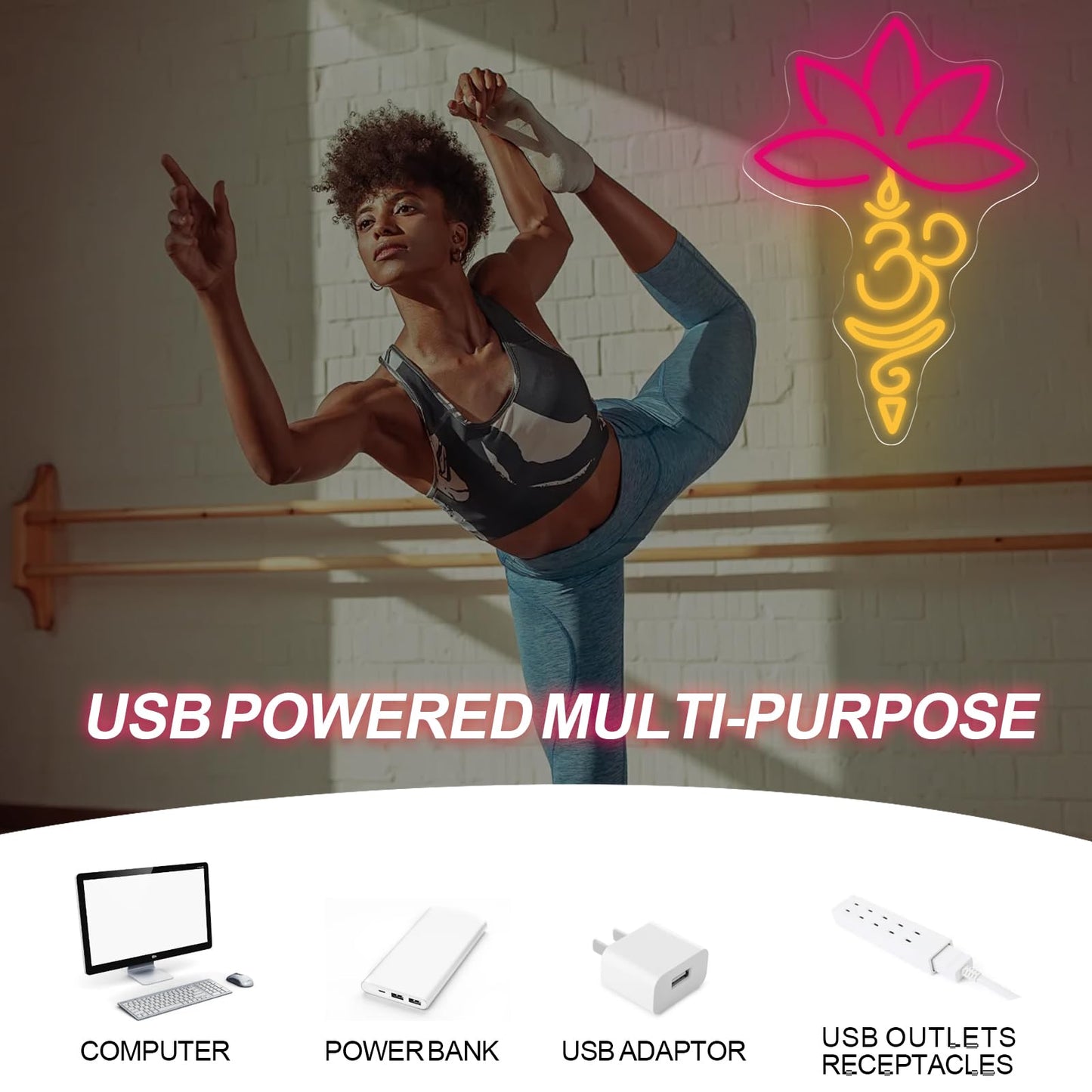 Lotus and OM Neon Sign, Dimmable USB LED Light for Yoga Studio, Meditation Room & Spiritual Wall Decor
