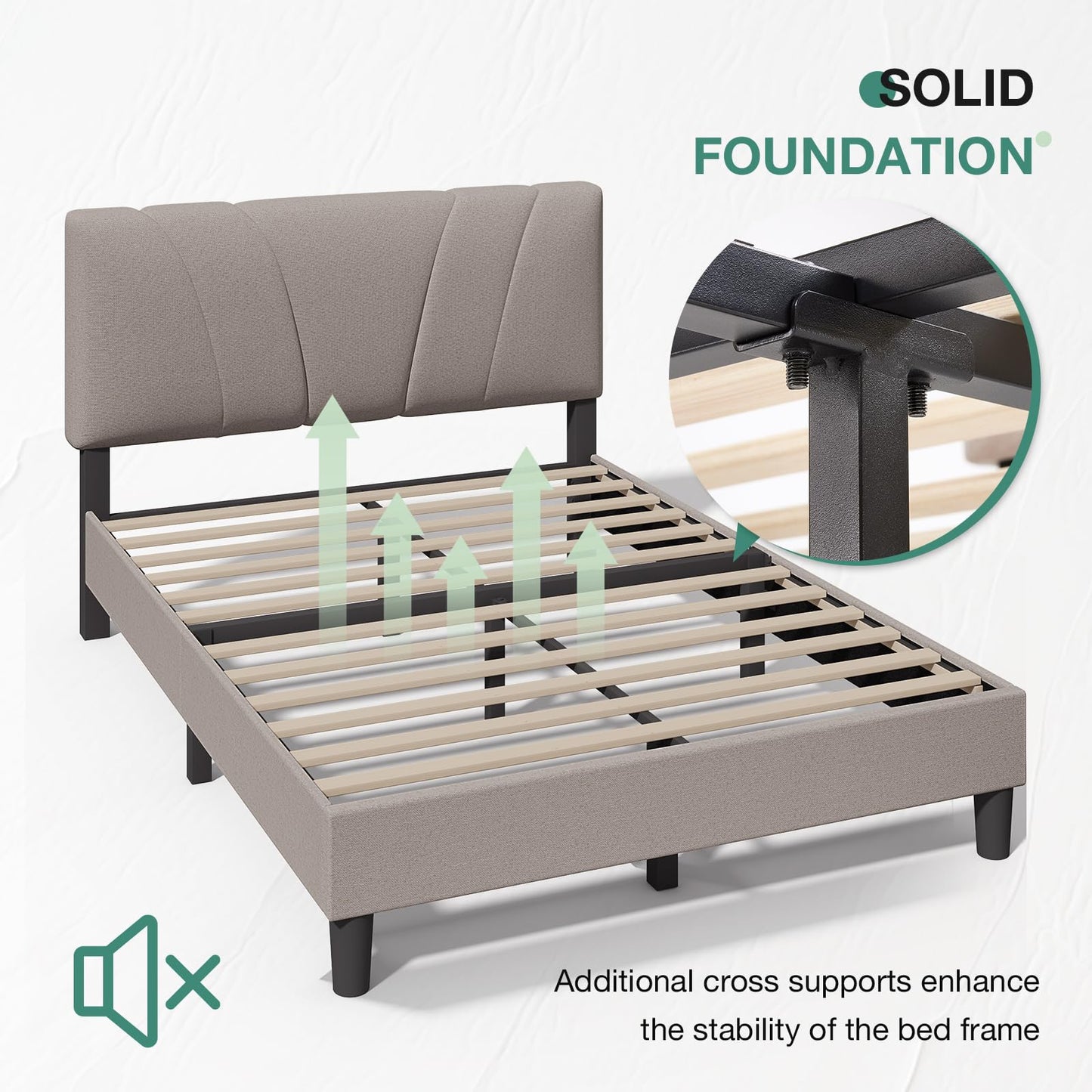 Novilla Full Size Bed Frame with Adjustable Headboard Platform Full Bed Frame with Linen Fabric Upholstered Headboard, No Box Spring Needed, Noise-Free, Wooden Slats Support, Easy Assembly, Beige