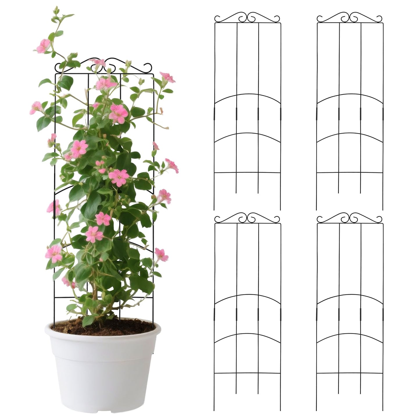 DYBEEDUAL 32 Inch Metal Plant Trellis for Climbing Plants Outdoor，4 Pack Garden Trellis for Potted Climbing Plants Indoor Houseplants Flowers Vine Ivy,Black,Rectangle