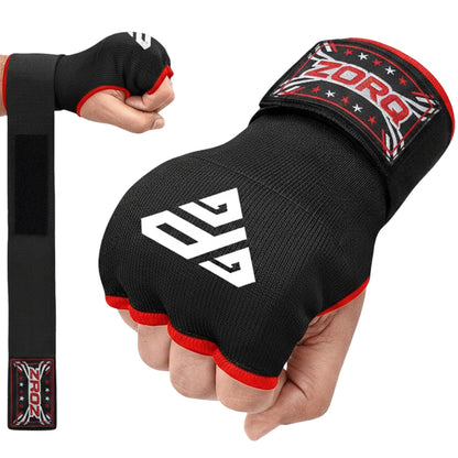 ZORQ Gel Boxing Hand Wraps Inner Gloves - Quick Padded Knuckle Protection Under Mitts for Men & Women - Semi-Elastic Wrist Support for MMA, Muay Thai, Kickboxing & Martial Arts (Red, Large)