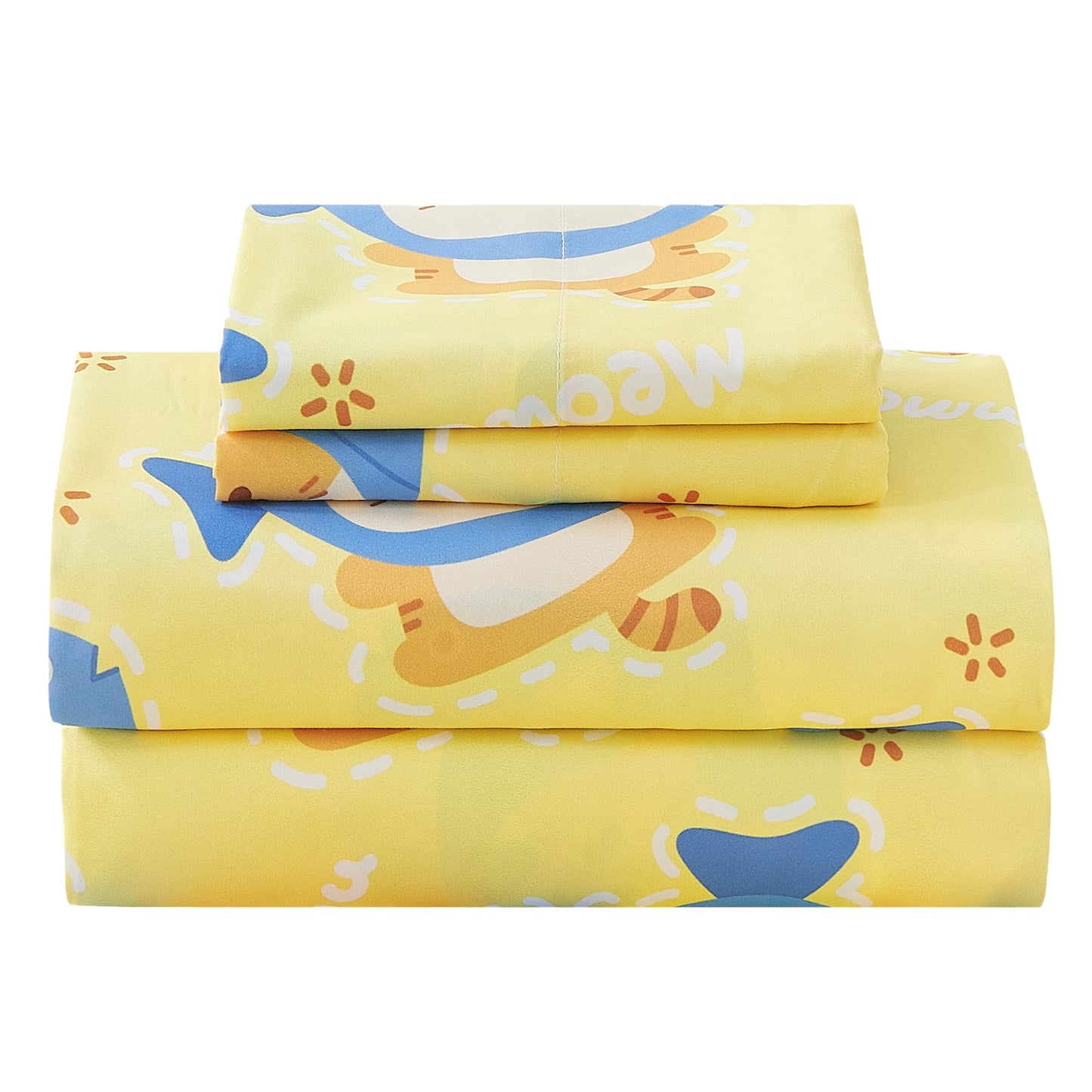 CozySmile Twin Sheet Set Kids,3 Pieces Breathable Soft Microfiber Bedsheets for Child Boys Girls, Oeko-TEX, Anti Pilling Deep Pockets Easy Care Bed Sheets, Cat Fish