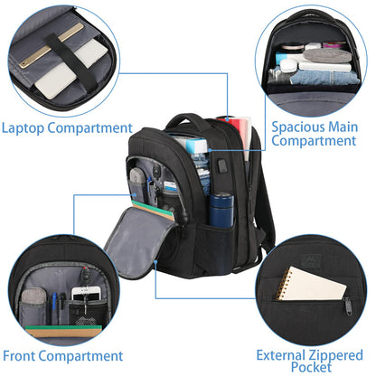 MATEIN Large Travel Backpack, TSA Expandable Laptop Backpack with USB Charging Port, Anti Theft Computer Bag Fit 17.3 Inch Laptop Water Resistant School Rucksack College Gift for Men Women, Black