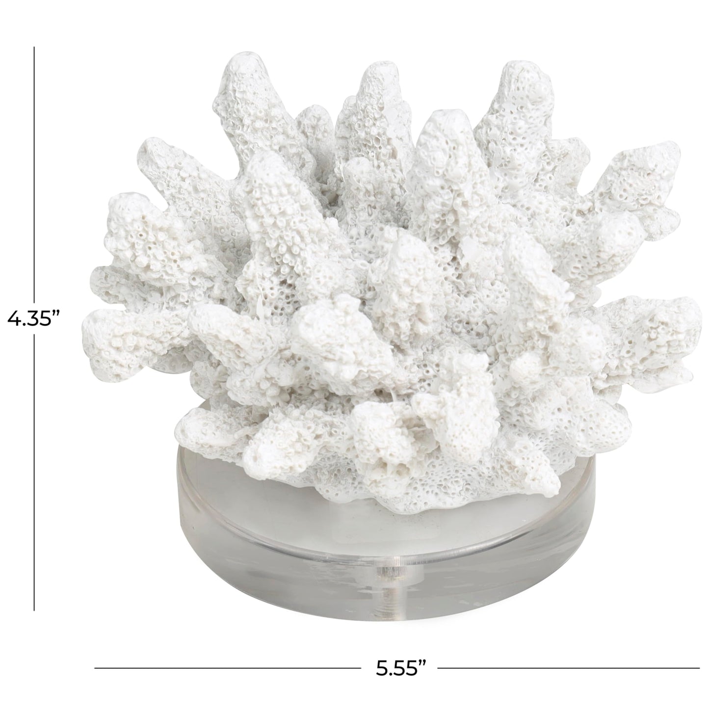 Deco 79 Polystone Coral Decorative Sculpture Small Textured Home Decor Statue with Clear Acrylic Base, Accent Figurine 6" x 5" x 4", White