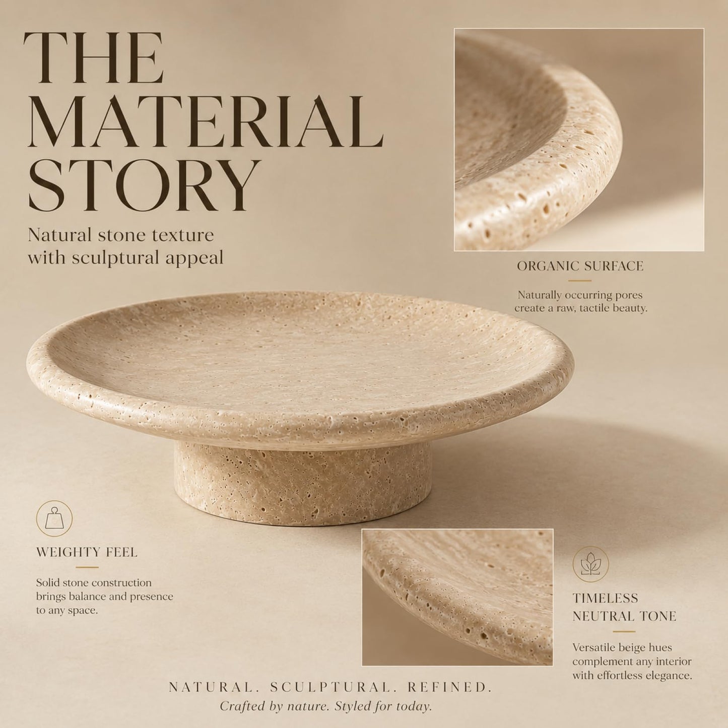 Novabright Natural Travertine Fruit Bowl for Kitchen 10 Inch Large Decorative Bowl Pedestal for Home Decor, Dining Table Centerpiece, Entryway Decor & Fruits Holder Kitchen Organization