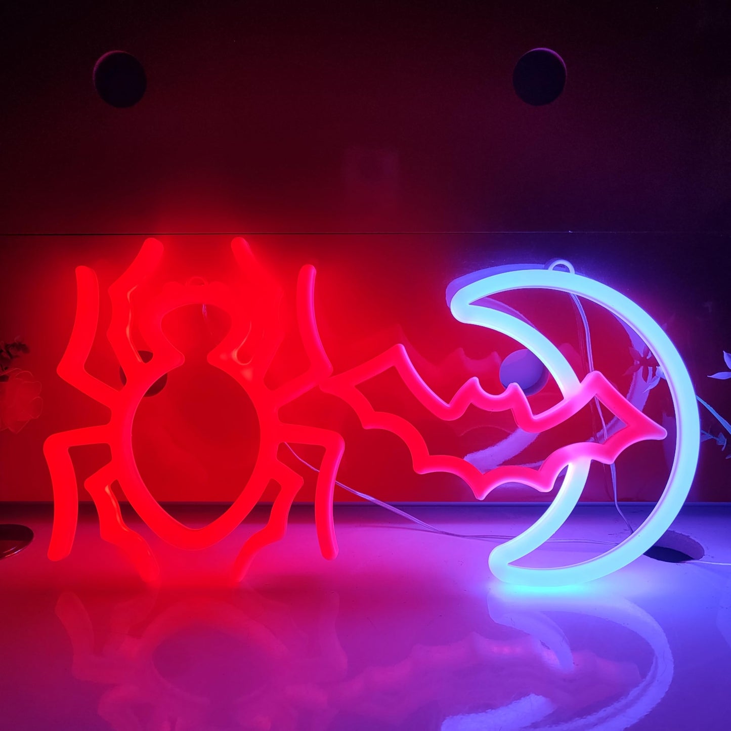 JYWJ Spider Double Sided Neon Signs,USB or 3-AA Battery Powered Neon Light,LED Desktop Wall Decoration,Various Parties,Decoration Of Business Premises(Red)