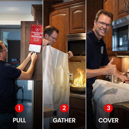 Prepared Hero Emergency Fire Suppression Blanket - 2 Pack, 40' x 40' Fiberglass Blanket for Kitchen and Home