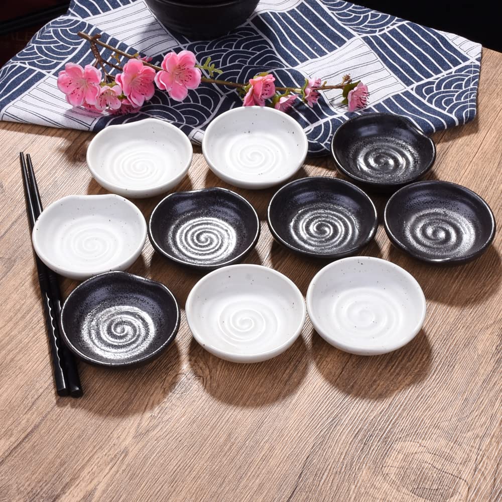Swlthwen 3.1 Inch Porcelain Side Dish Bowl Seasoning Dishes Soy Sauce Dishes Dipping Sauce Bowls-Set of 5,Soy Sauce Dish with Mouth(White)