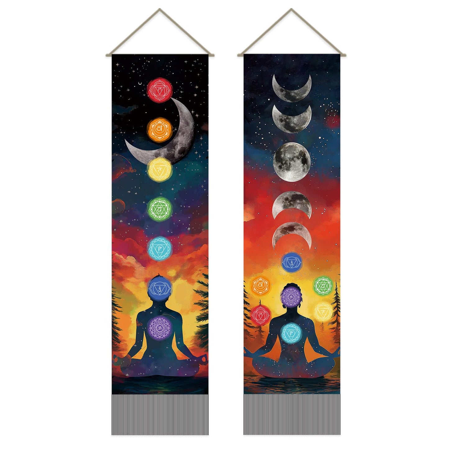 SUPERDANT Pack of 2 Seven Chakra Tapestry Meditation Wall Hanging Decor Tapestry For Bedroom Vertical Tapestries Blanket Long Narrow Wall Art with Tassel for Home Living Room Yoga Room Decoration Gift