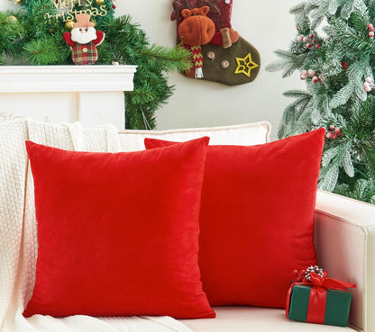 GriNeed Pack of 2 Christmas Red Pillow Covers 18x18 Inch Decorative Throw Pillow Cover, Velvet Pillowcases for Couch Sofa Bed, Home Boho Decor, Modern Soft Cushion Covers