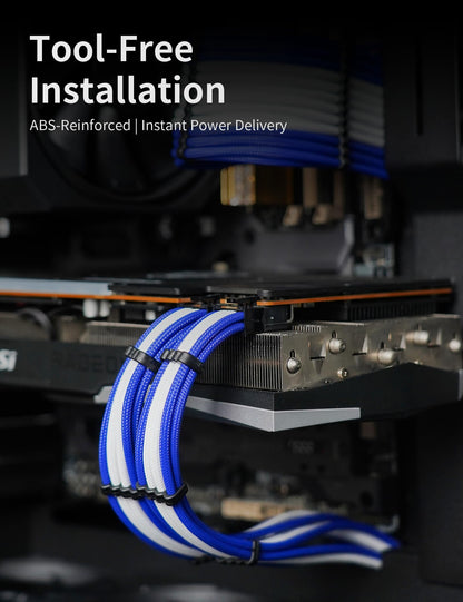 upHere Sleeve Extension Power Supply Cable Kit, Power Supply with Extra-Sleeved 24-PIN 8-PIN 6-PIN 4+4 PIN-Blue/White with Cable Combs(11.8 inch/ 30CM)