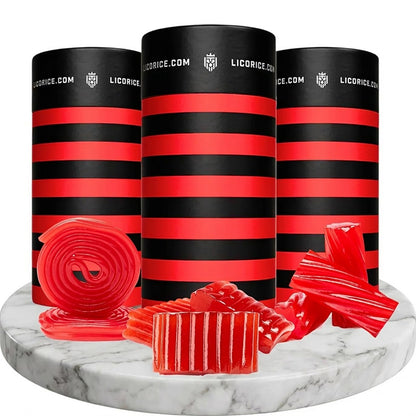 Licorice.com Gourmet Assorted Red Licorice Gift Set – Australian Red, Strawberry Spirali, Strawberry Pillows | Great Gift Idea for Holidays and Birthdays | Pack of 3
