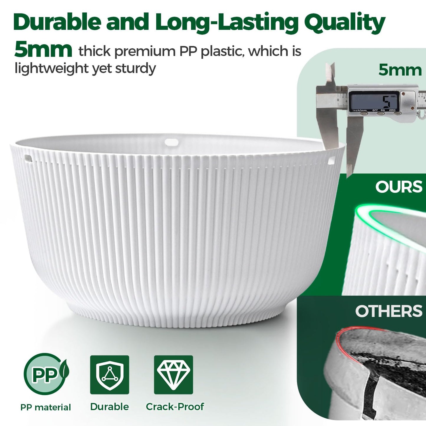 T4U Hanging Planter Self Watering 8 Inch, 2 Pack White Indoor Outdoor Hanging Plant pots, Hanging Flower Pot with Drainage Hole & Plug & Chain with 3 Hooks for Garden Home Decor