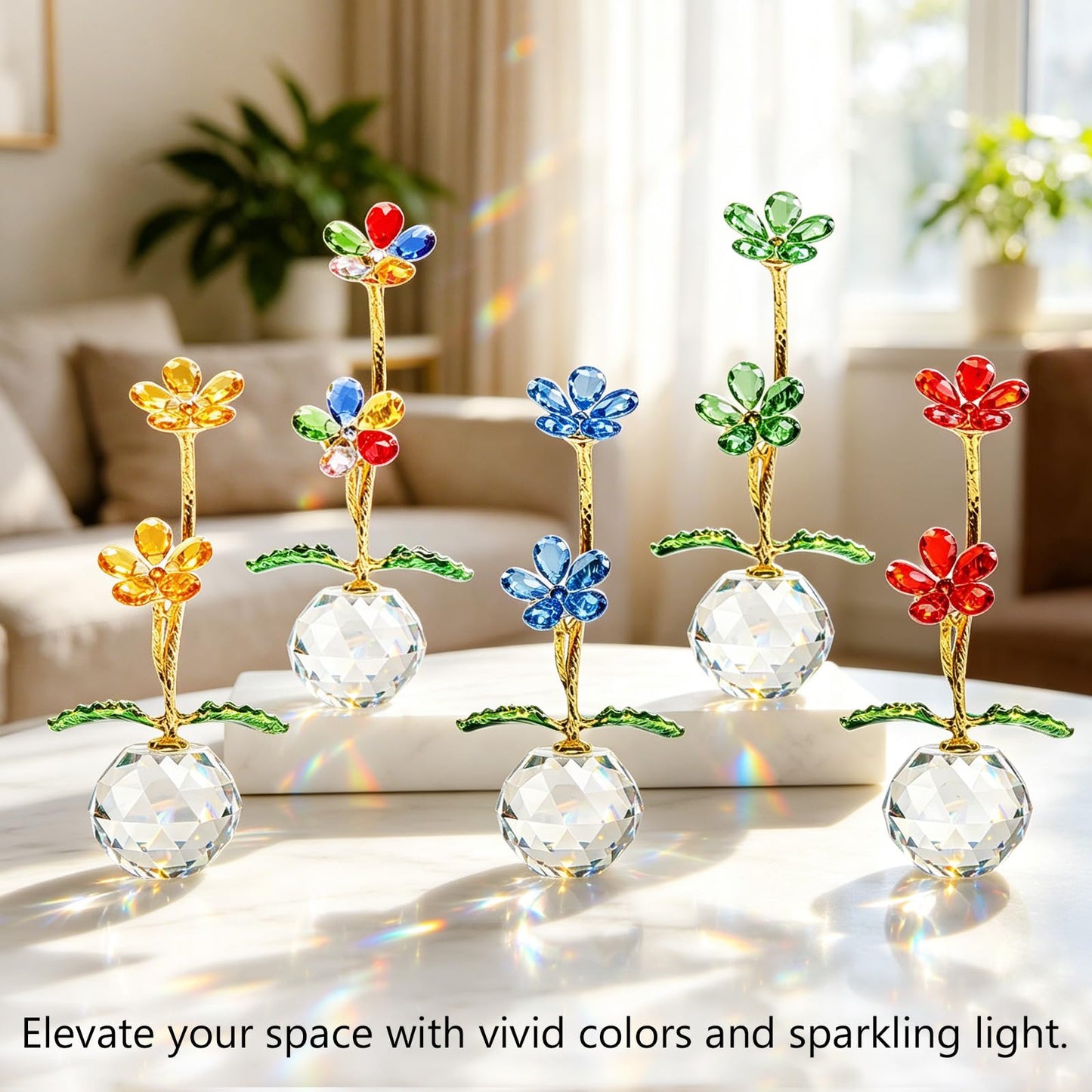 Anxingo Crystal Flower Figurine with Vase, Handmade Eternal Glass Daisy Flower with Gift Box, Romantic Collectible Gift for Women on Birthday Wedding Anniversary Christmas Home Decor(Green)