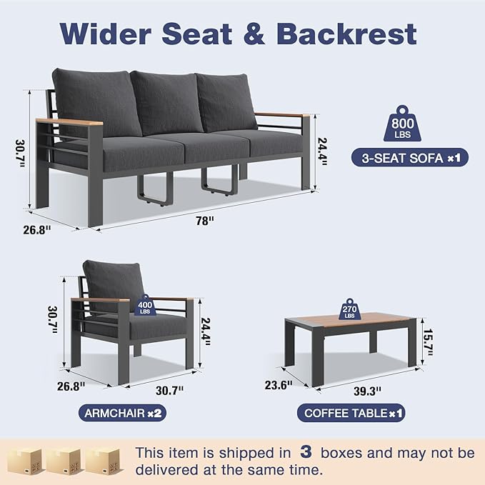 Aoxun Aluminum Patio Furniture Set 5 Seats, Oversized Outdoor Sectional