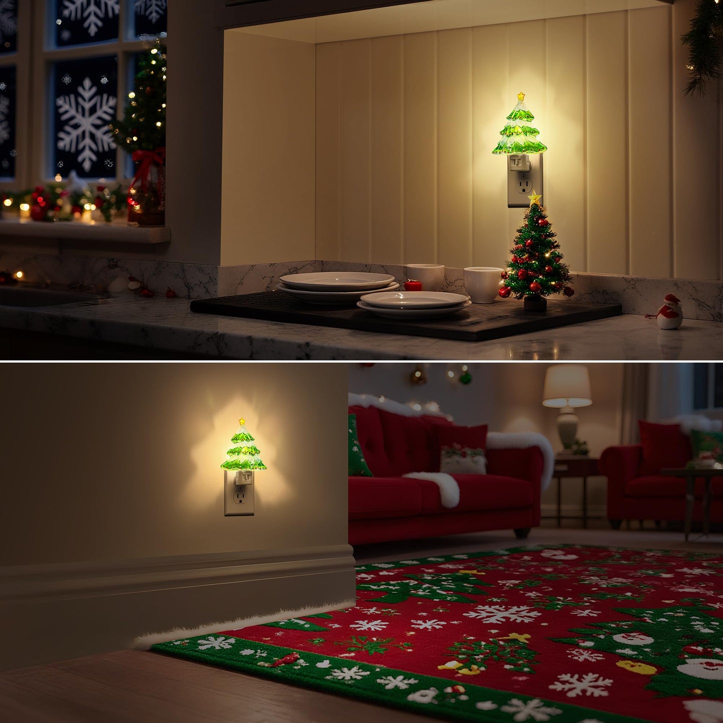 DORESshop Christmas Tree Night Light, 3000K Night Lights Plug into Wall, Cute & Funny Christmas Decor Night Light for Kids, Plug in Nightlight with 360° Rotatable, Holiday Party Decor, 2 Pack