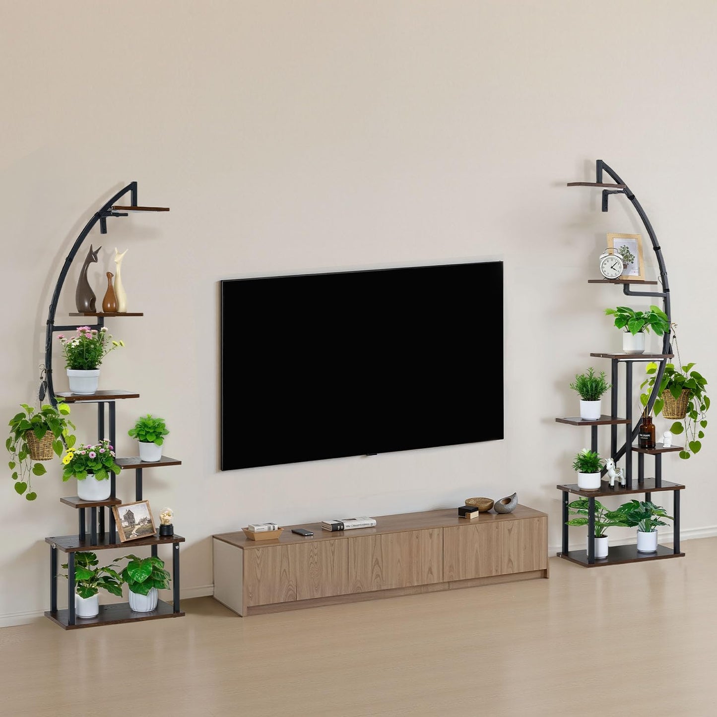 VEVOR Plant Stand Indoor with Grow Lights, 65.5 in Tall 7-Tiered Lighted Plant Shelf, 2 Pack Metal Corner Plants Holder, 3 Timer & 10 Brightness, Half-Moon Shaped Flower Display Rack for Living Room