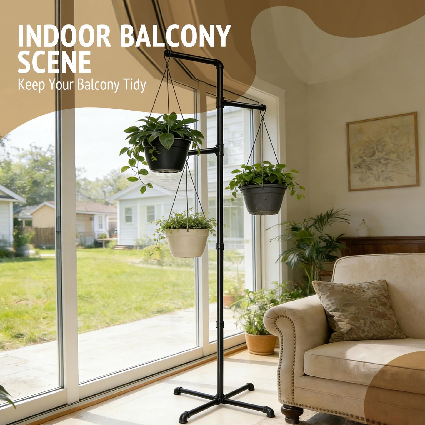 Hjarta Hanging Plant Stand Indoor with 3 Bars, 60 Inch Hanging Basket Stand, Plant Hanger Stand for Balcony, Bedroom, Living Room, Garden