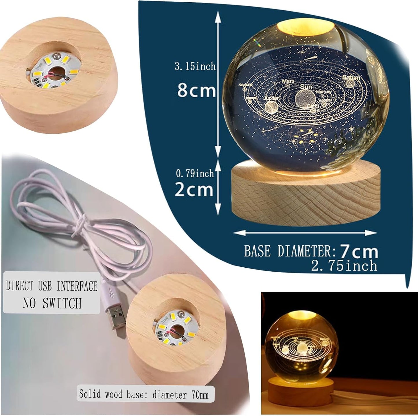 3D Star Crystal Ball Night Light,Star Figurine Lamp,Decorative Glass Sphere Ball Paperweight Crystal Sea Animal Decorations for Home (Star)