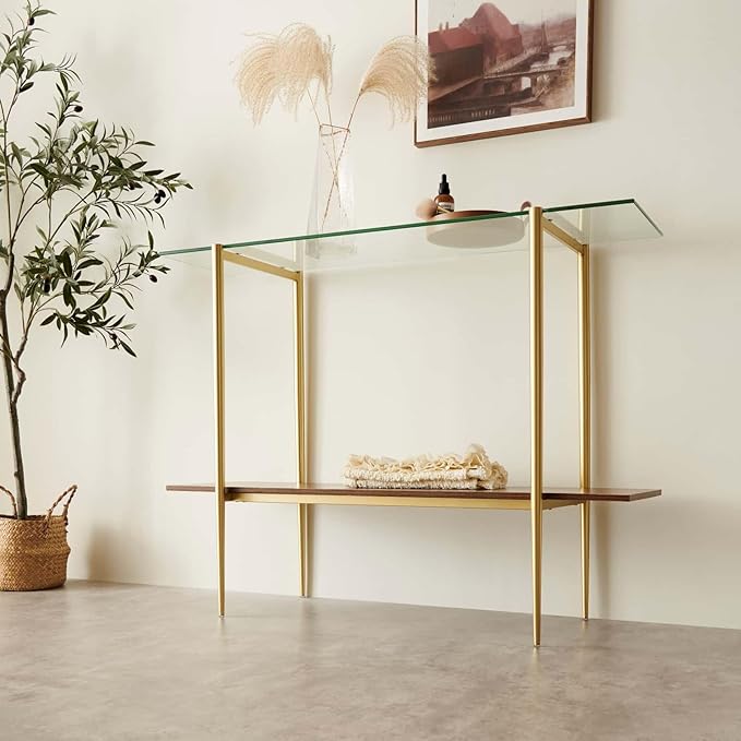 LumFurn Glass Console Table for Living Room, Foyer & Entrance, 2-Tiers