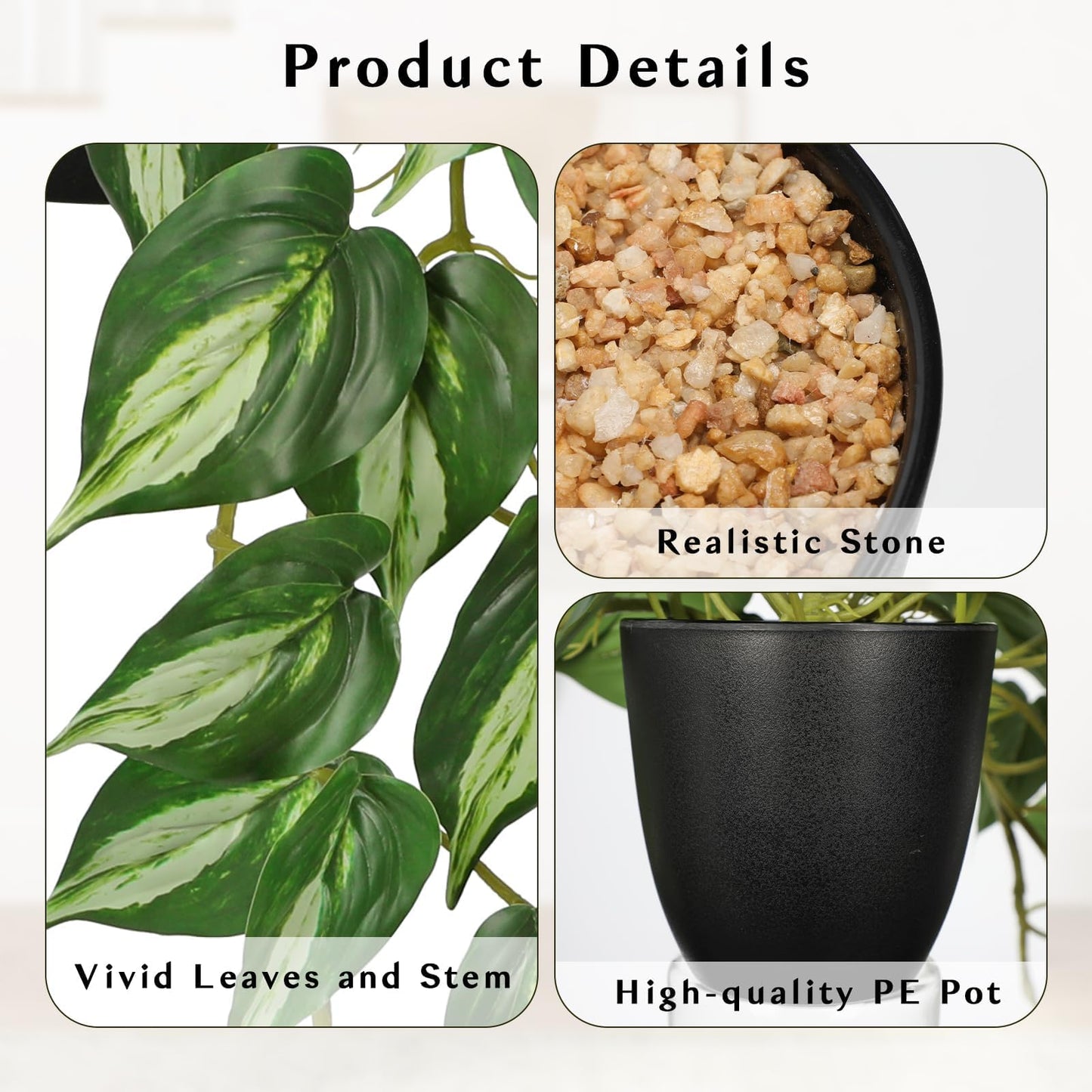 GnFlus Artificial Pothos Fake Ivy Plant with Pot Faux Light Green Leaves Featuring for Home Shelf Decor Indoor Silk Artificial Plant Large