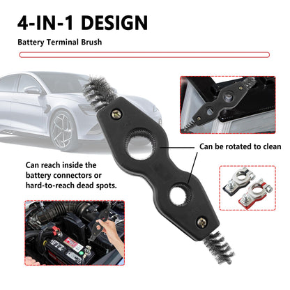 Stacool Car Battery Terminal Cleaner,Stainless Steels 4-in-1 Battery Post Cleaner for Post Adapter & Clamps,Multi-Purpose Car Cleaning Accessories (Black)