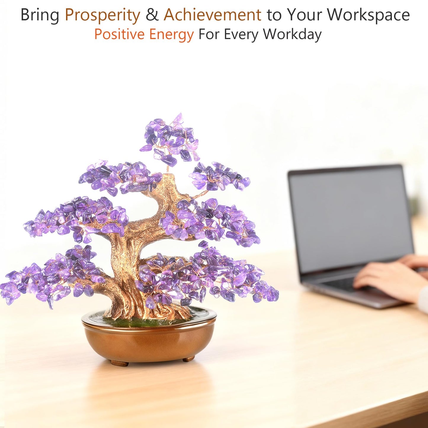 MASGEMES Amethyst Crystal Tree of Life – Handmade Gemstone Bonsai Tree with Natural Stones(360 Large Beads), Chakra Healing for Positive Energy, Home & Office Feng Shui 8"