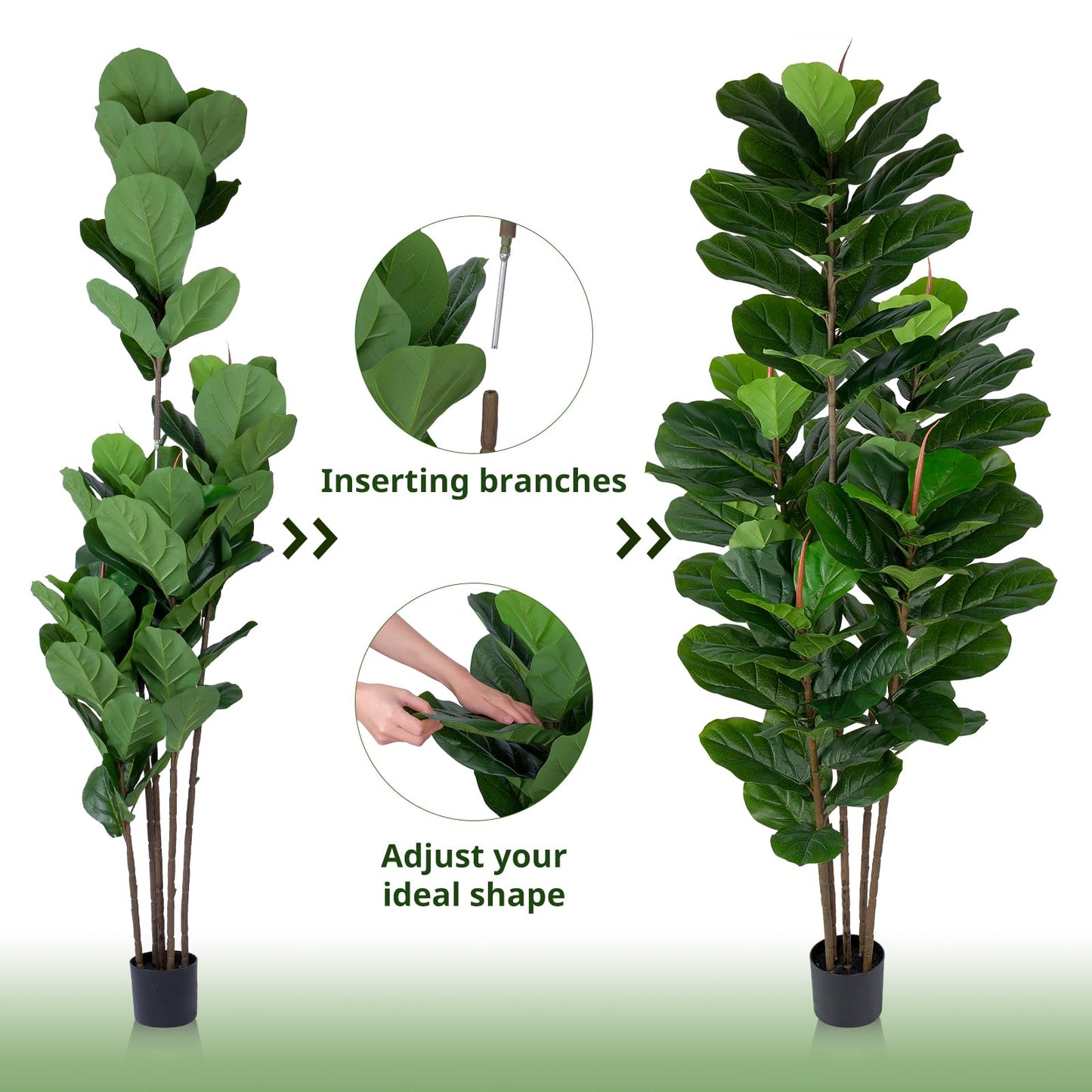 Yepdin 2 Pack Fiddle Leaf Fig Tree - Artificial Ficus Tree with Tall Artificial Plants Large 69 Fiddle Leaves -Fake Trees for Indoor Outdoor Home Decor Living Room