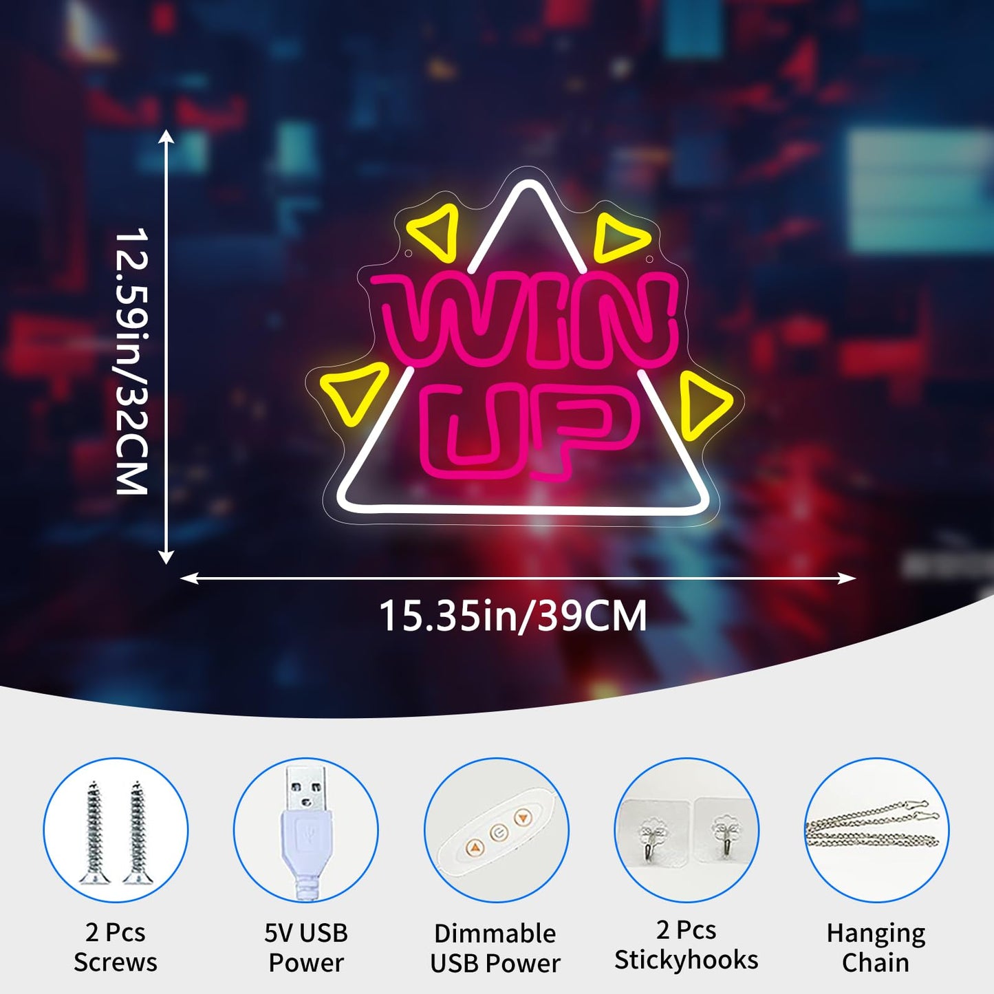 Neonawall Win Up Neon Sign for Wall Decor Pink Light Up Letters Led Sign Birthday Party Gifts Led Decorative Night Signs Motivational Room Decorations Supplies Gift for Friend Home Bedroom Dorm