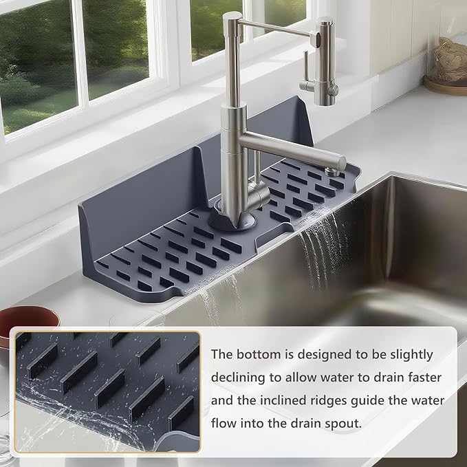Sink Splash Guard Behind Faucet, Silicone Sink Faucet Drying Mat & Dish Soap
