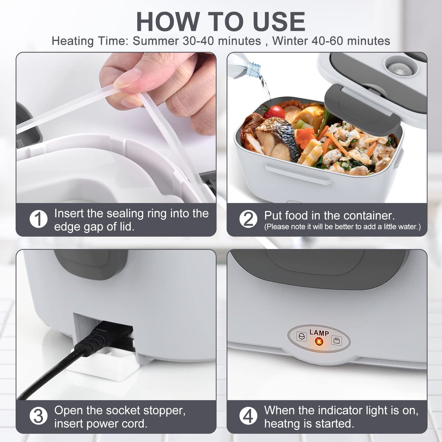 Electric Lunch Box Food Heater, 3 in 1 Ultra Quick Heated Lunch Boxes for Adults, 12V/24V/110V Portable Food Warmer for Car/Truck/Office With Fork Spoon and Insulated Carry Bag