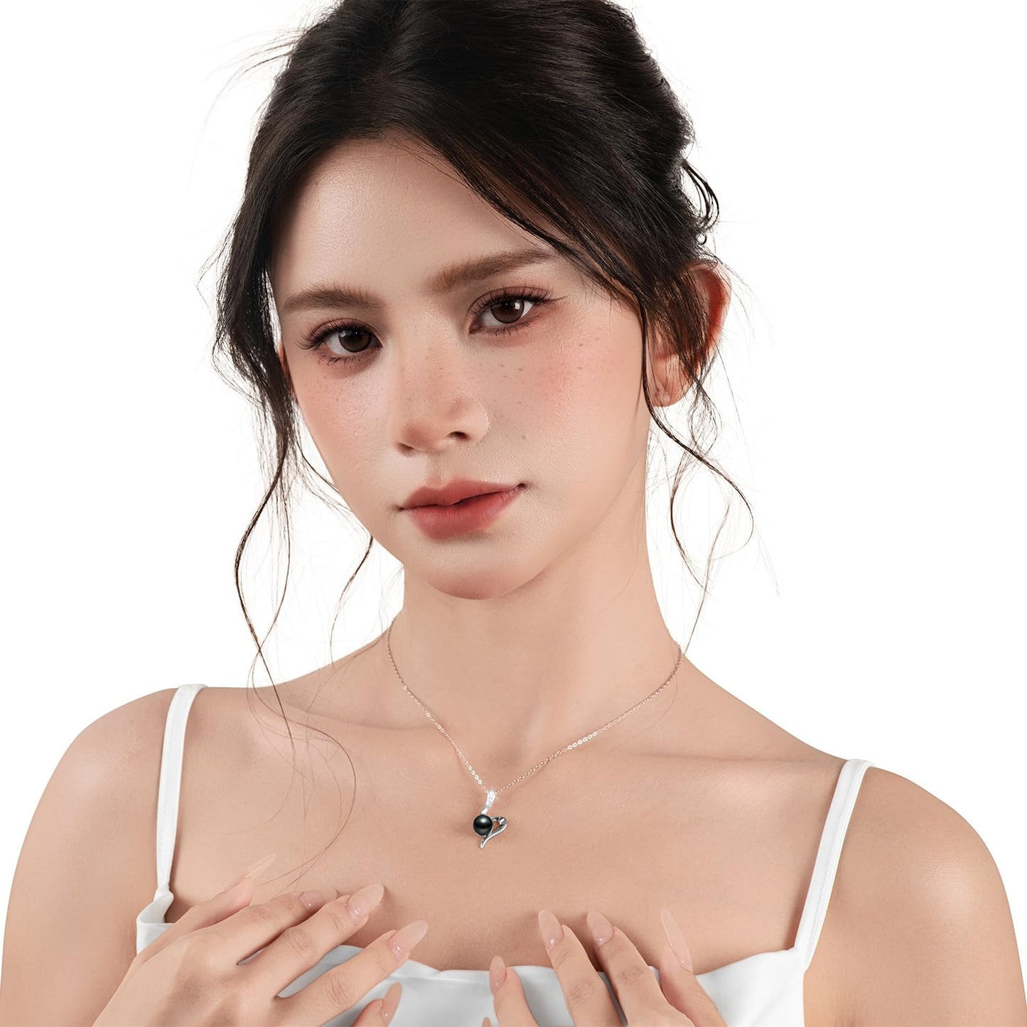 Atopearl Valentine's Day Gift for Her Tahitian Black Pearl Pendant Necklace for Women Mothers Wife, 7-8mm AAAA Round Pearls Jewelry Wedding Birthday Anniversary Christmas