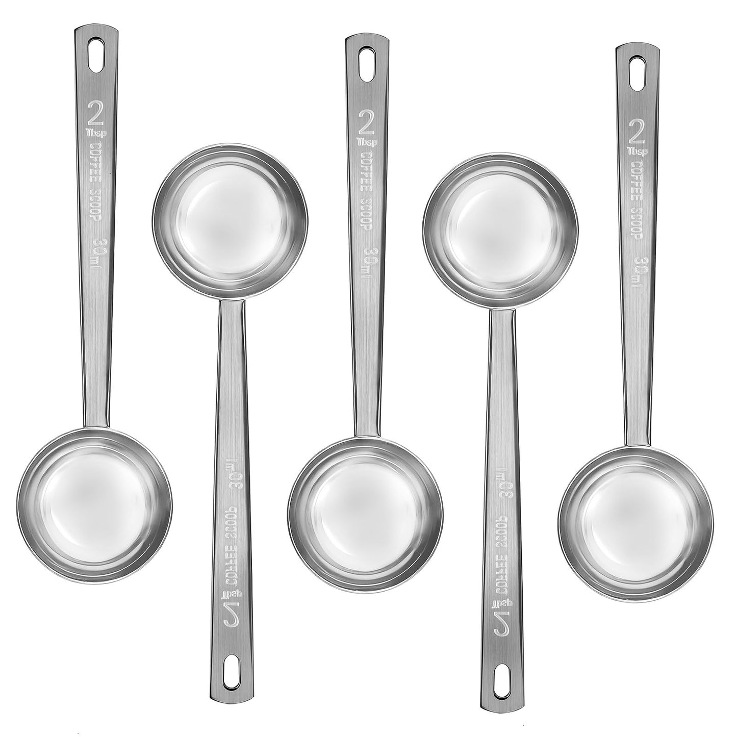 Timoo 5 Pcs Coffee Scoop 2 Tablespoon Scoop Stainless Steel Tablespoon Measuring Spoon Long Handle for Powder Ground Coffee Tea Sugar