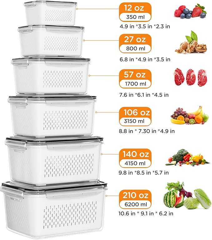 6 PCS Fruit Storage Containers for Fridge