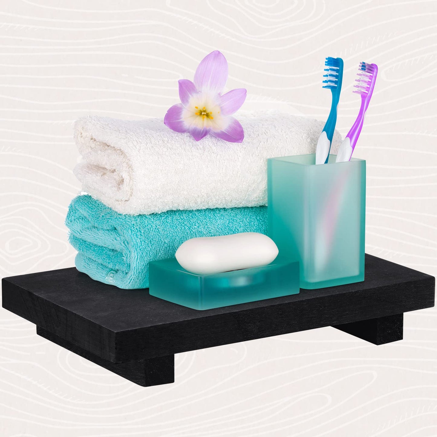 Nuogo Wood Riser Tray Soap, Stand Soap Tray for Kitchen Sink, Wood Pedestal for Kitchen Counter Sink Stand Decorative Rustic Bathroom Dishes Plant Bottles Candles Display(9 x 6 Inch,Black)