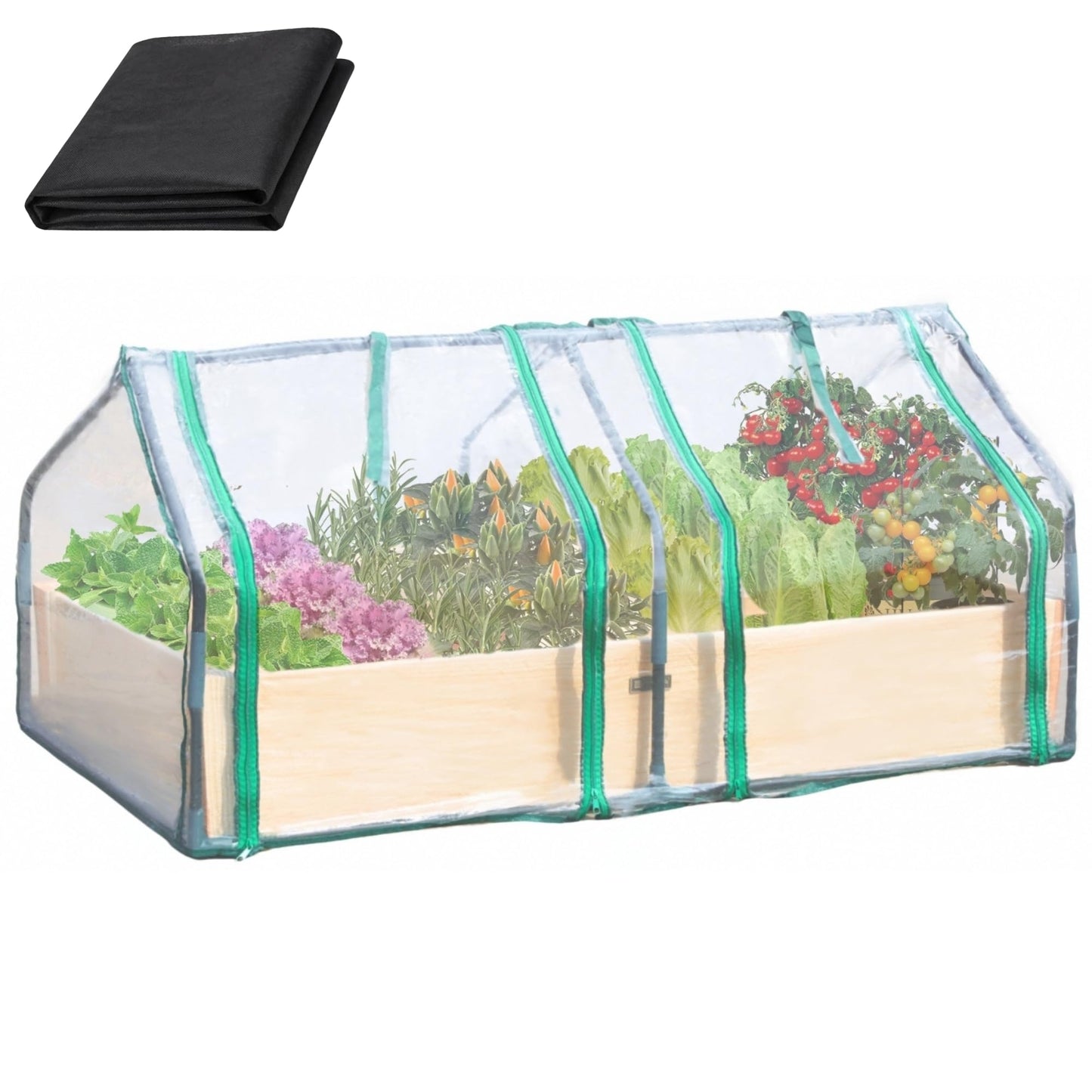 ZSYWODFO 4x2ft Raised Garden Bed with Greenhouse Cover,Wooden Planter Box with Clear PVC Cover & Dual Roll-Up Windows,Outdoor Elevated Garden Box for Vegetables/Herbs/Flowers,Patio,Balcony,Backyard