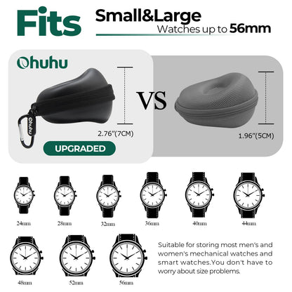 Ohuhu Travel Watch Case for Men Women - 2 Pack Portable Single Watch Storage Organizer with 56mm Heightened Design Fits Wristwatches & Smartwatches Ideal Gift for Father's Day Christmas Birthday