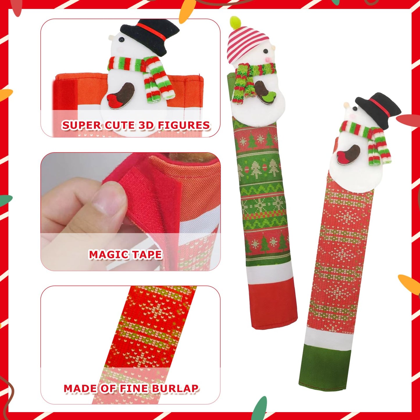 GUDELAK Christmas Refrigerator Handle Covers Set of 4, 3D Snowman Decor Fridge Door Handle Cover Washable, Christmas Fridge Handle Covers Kitchen Decor for Kitchen Christmas Decorations