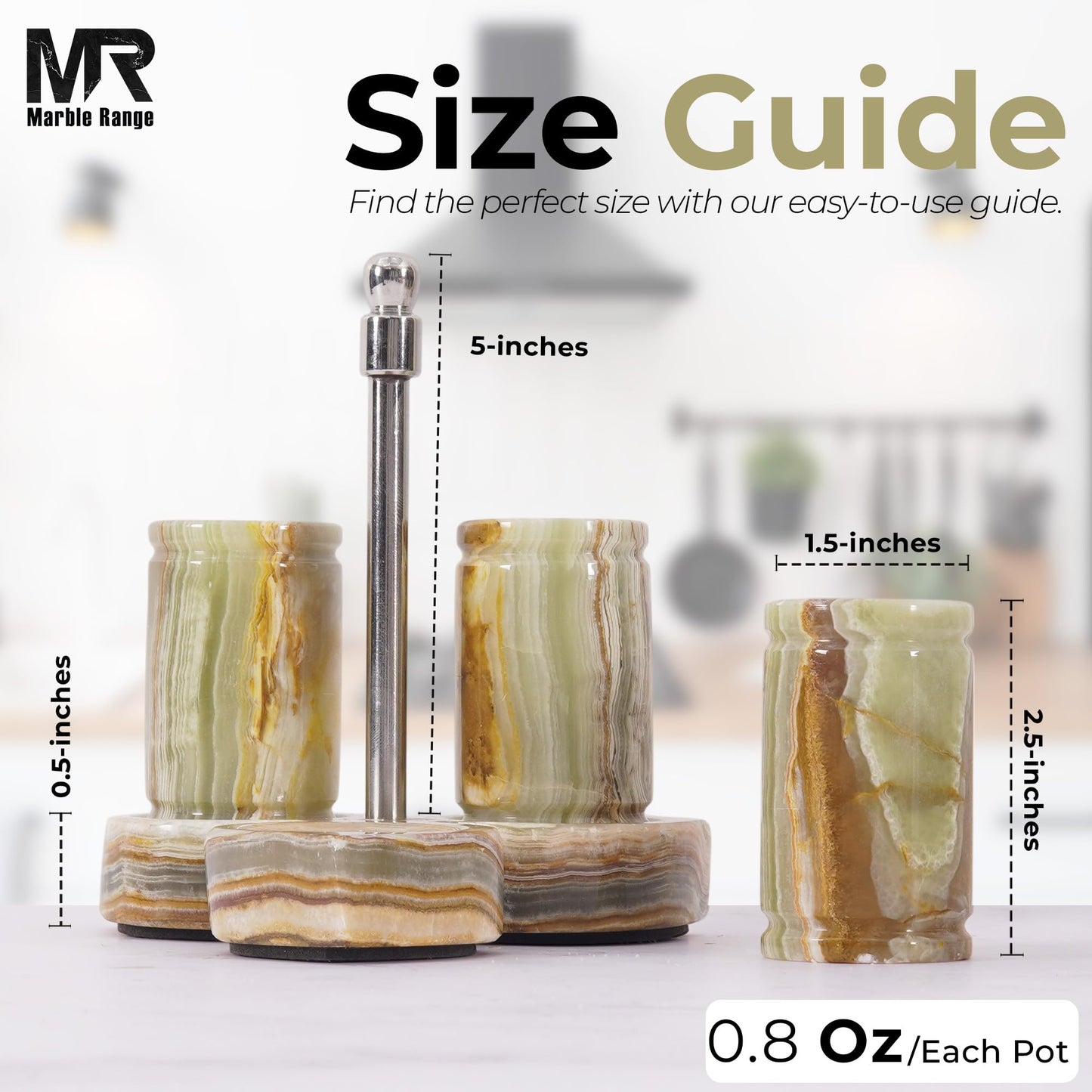 Marble Salt and Pepper Shakers Set of 3 – Handmade Green Onyx 0.8 oz Salt & Pepper Dispenser with Tray, Modern Tabletop Seasoning Set for Kitchen Countertop & Dining Decor, Easy Refill