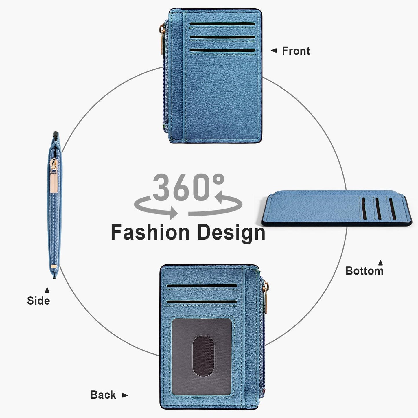 Tipmile Credit Card Holder for Women Slim Minimalist Front Pocket RFID Blocking Wallet Small Compact Card Case with ID Window, Sky Blue