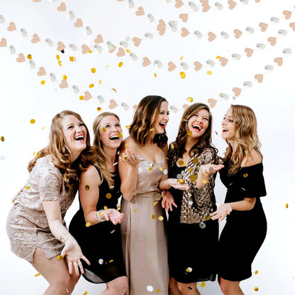 Champagne-Silver Disco Boho Party-Decoration Heart Garland - 52ft Glitter Birthday New Years Eve Hanging Backdrop Streamers,Engagement Wedding Bachelorette Banner Decor Lasting Surprise