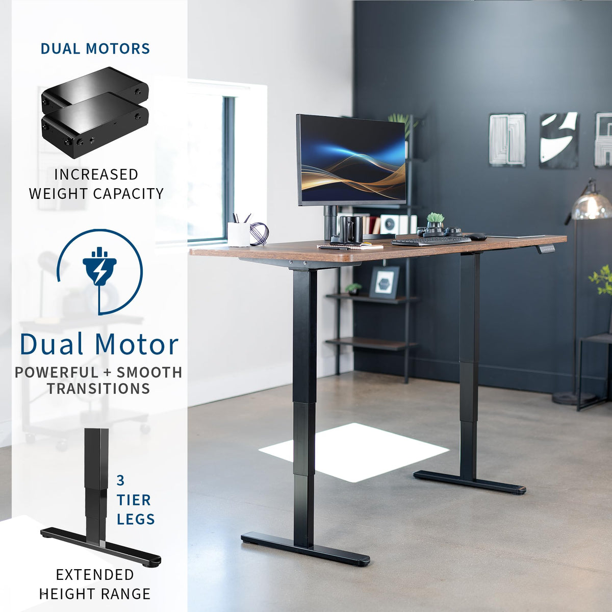 VIVO Electric 71 x 30 in Dual Motor Rustic Sit Stand Desk, Memory Height Adjustment, 2B Series, Vintage Brown Top Black Frame, DESK-KIT-2B7N