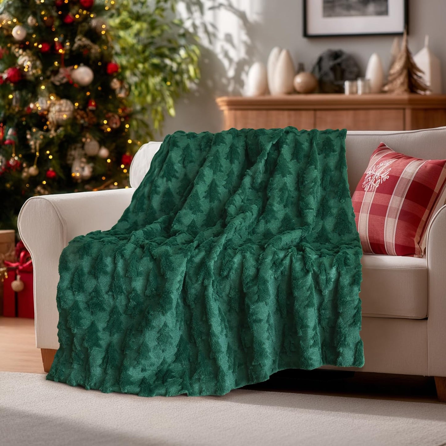 Horaldaily Christmas Blanket Throw, Green Christmas Tree Soft Fuzzy Plush Faux Fur Cozy Blankets for Couch Sofa Bed Lounging, Ideal Gifts for Kids Adults Wife Self, 50x60