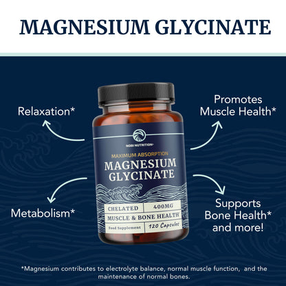 Magnesium Glycinate 400mg | Chelated Bisglycinate for Muscle Relaxation, Bones, Heart, Nerve, Sleep & Calm Support for Women & Men | High Absorption Magnesium Chelate Supplement | 120 Capsules