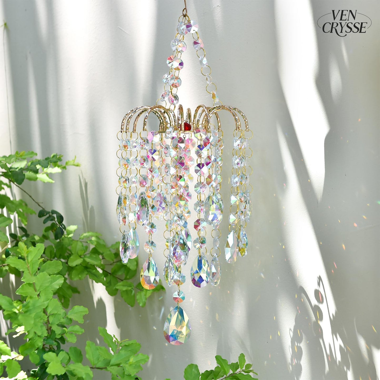 Hanging Window Garden Crystal Sun Catcher, Luxury Elegant Gold-Plated Decor, Party Crystal Ornament (Aurora)