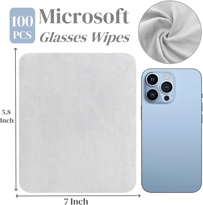 100 Pack Microfiber Glasses Cleaning Cloth, Ultra Soft Eyeglasses Wipe Suede
