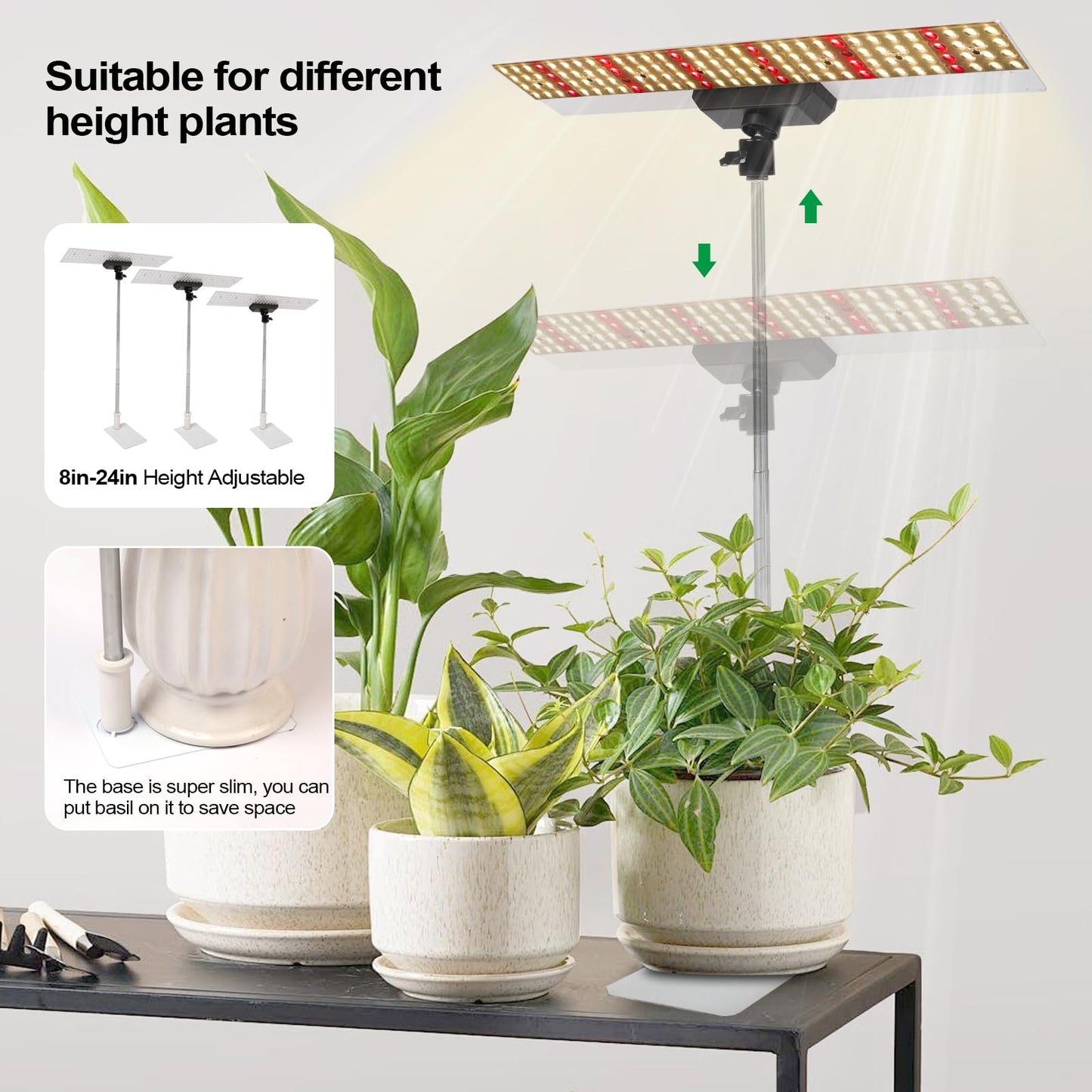 JCBritw 60W LED Grow Light on Stand for Indoor Plants, Desktop Plant Growing Lamp Full Spectrum with IR, 90 Degree Lens Tabletop Plant Light for Seed Starting, Seedlings, Veg, Fruits and Flower