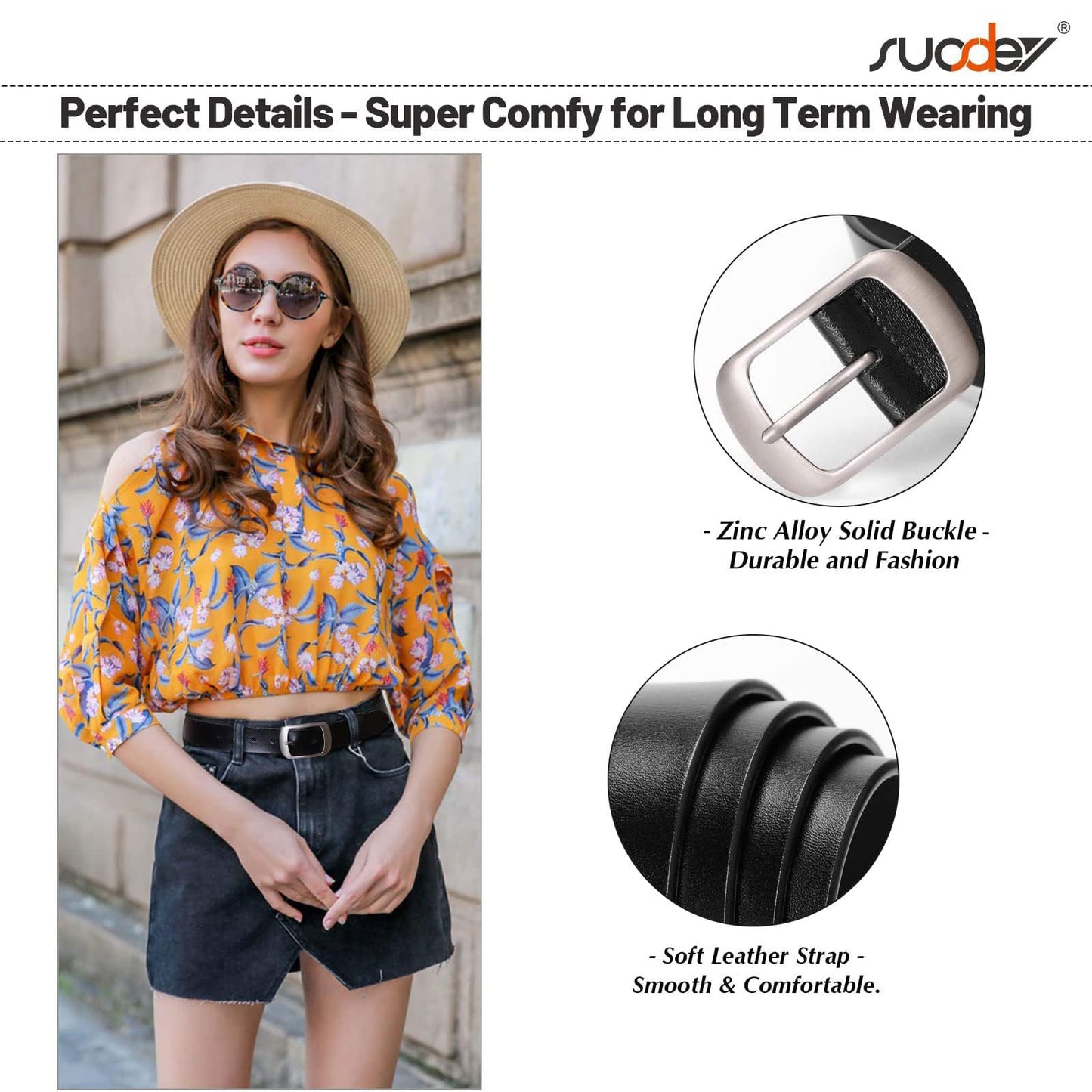 SUOSDEY Fashion Womens Leather Belt, Soft Leather Waist Belt with Pin Buckle for Jeans Pants,width 1.3"