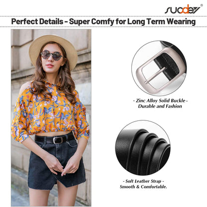 SUOSDEY Fashion Womens Leather Belt, Soft Leather Waist Belt with Pin Buckle for Jeans Pants,width 1.3"
