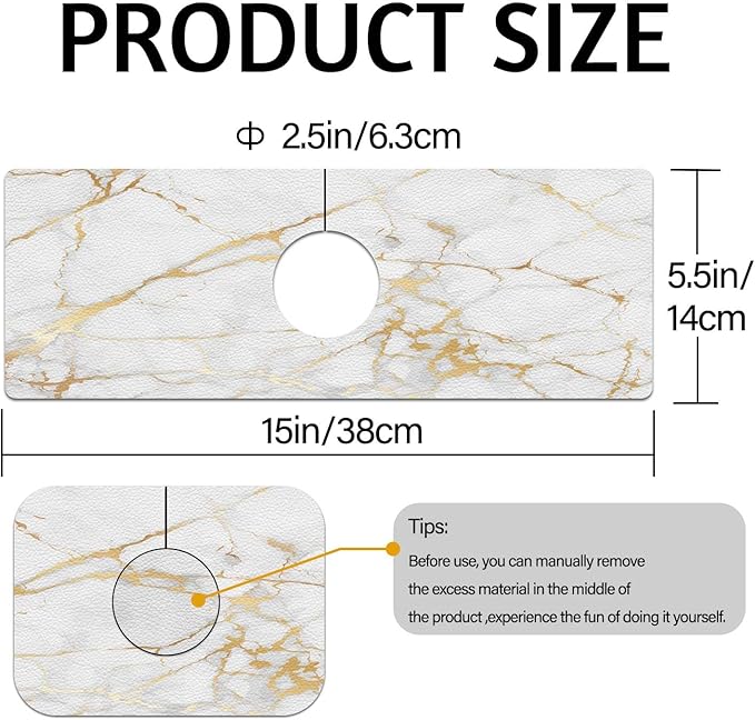 MCALK Marble White Kitchen Sink Faucet Mat Splash Guard, Absorbent Quick-Dry